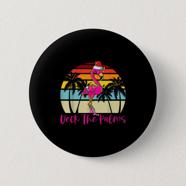 Deck The Palms Christmas Flamingo Palm Tree Trocal Button (Front)