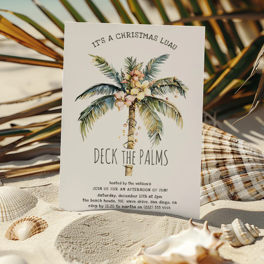 Deck the Palms Christmas Luau Party Invitation