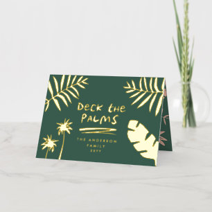deck the palms christmas tropical modern foil holiday card