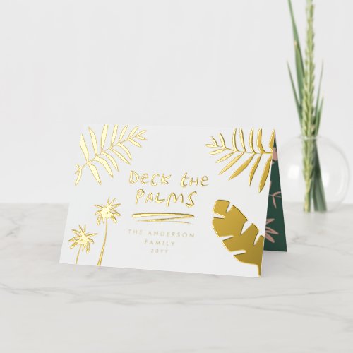 deck the palms christmas tropical  modern foil holiday card