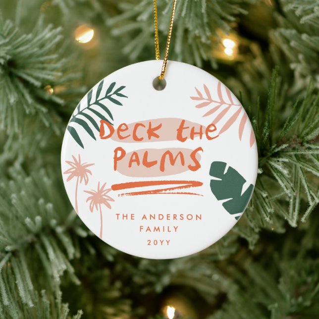 deck the palms christmas tropical modern photo ceramic ornament (Tree)