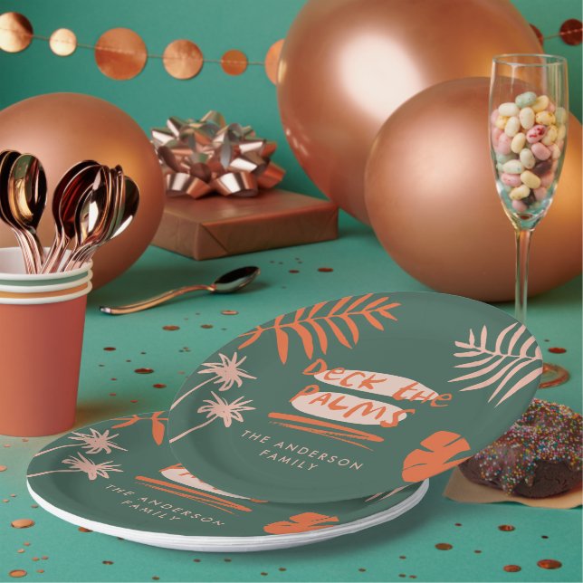 Deck the palms Christmas tropical modern unique Paper Plates (Multi)