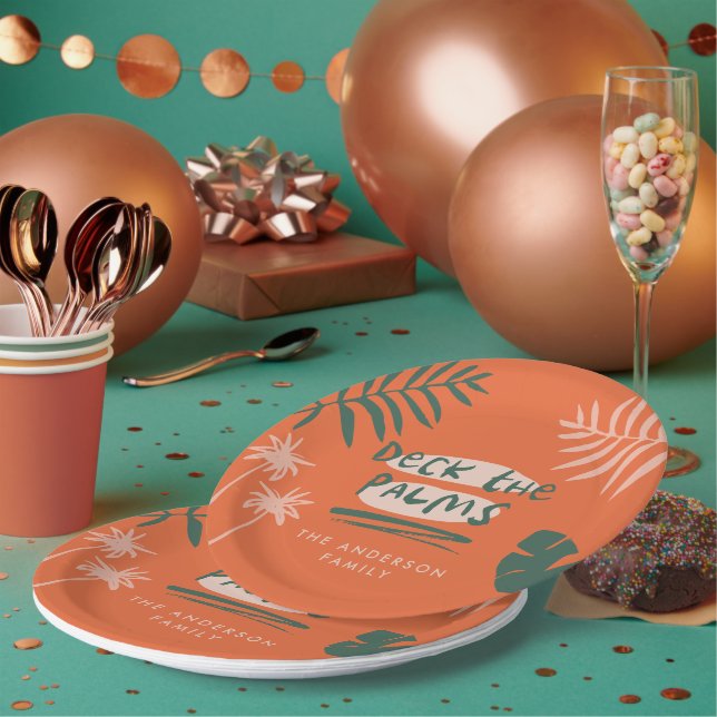 Deck the palms Christmas tropical modern unique Paper Plates (Multi)