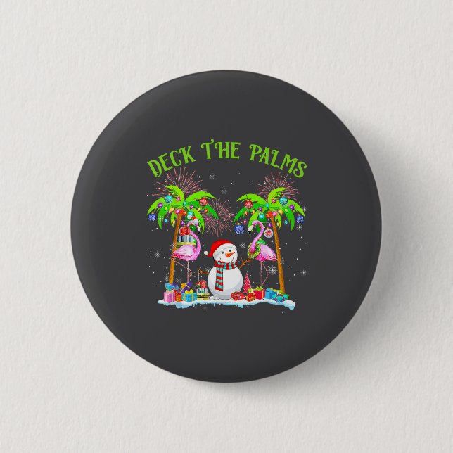Deck The Palms Flamingo Trocal Christmas Lights Pa Button (Front)