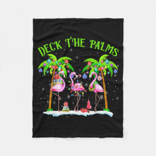 Deck The Palms Flamingo Trocal Christmas Lights Pa Fleece Blanket