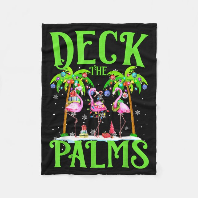Deck The Palms Flamingo Trocal Christmas Lights Pa Fleece Blanket (Front)