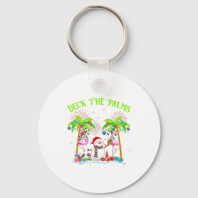 Deck The Palms Flamingo Trocal Christmas Lights Pa Keychain (Front)