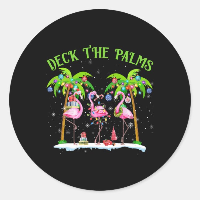Deck The Palms Flamingo Tropical Christmas Lights  Classic Round Sticker (Front)