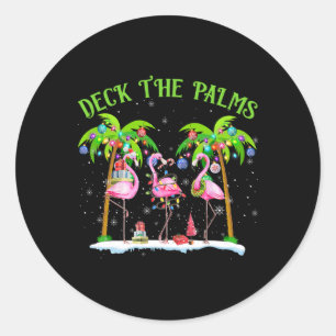 Deck The Palms Flamingo Tropical Christmas Lights  Classic Round Sticker
