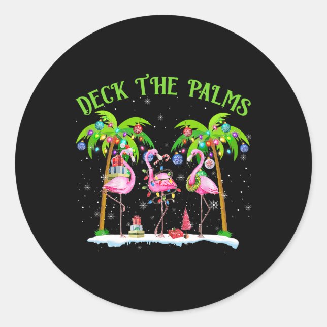 Deck The Palms Flamingo Tropical Christmas Lights  Classic Round Sticker (Front)