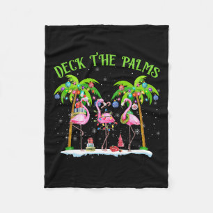 Deck The Palms Flamingo Tropical Christmas Lights  Fleece Blanket