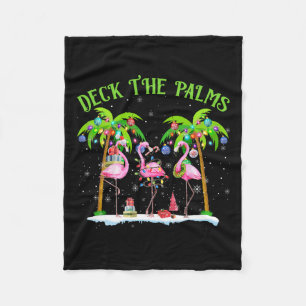 Deck The Palms Flamingo Tropical Christmas Lights  Fleece Blanket