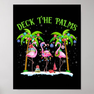 Deck The Palms Flamingo Tropical Christmas Lights Poster