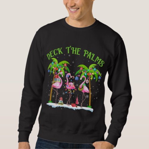 Deck the Palms Flamingo Tropical Christmas Lights  Sweatshirt