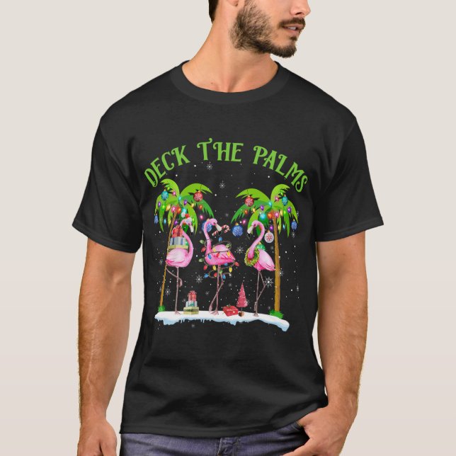 Deck the Palms Flamingo Tropical Christmas Lights  T-Shirt (Front)