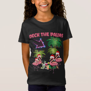 Deck The Palms Flamingo Tropical Christmas Palm Tr T-Shirt