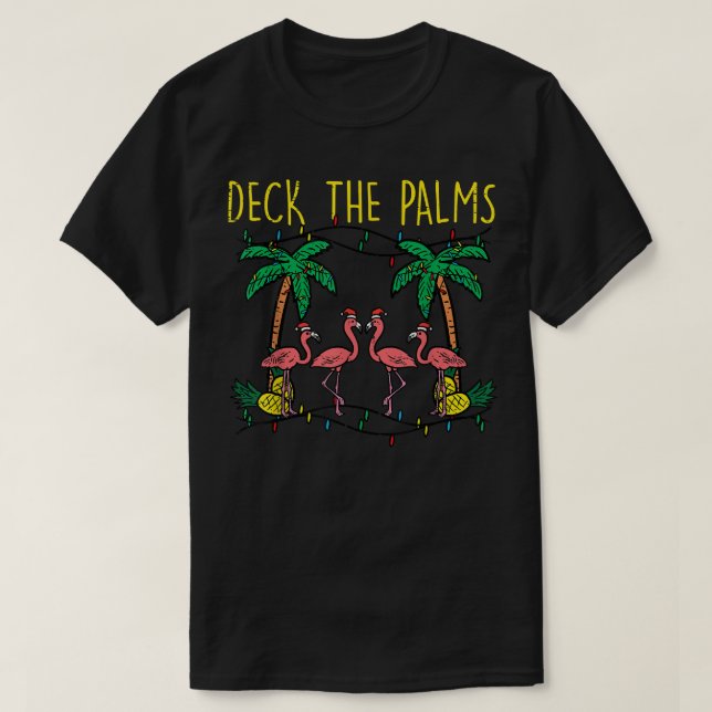 Deck The Palms Flamingo Xmas PJs Christmas Pajamas T-Shirt (Design Front)