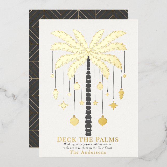 Deck the Palms Golden Palm Tree Christmas Foil Holiday Card (Front/Back)