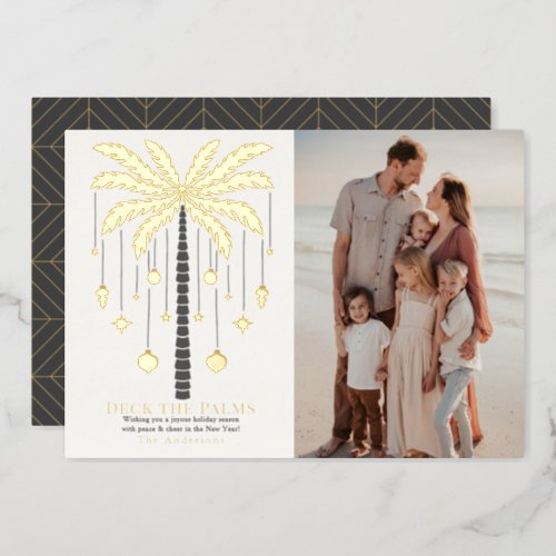 Deck the Palms Golden Palm Tree Christmas Photo Foil Holiday Card