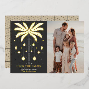 Deck the Palms Golden Palm Tree Christmas Photo Foil Holiday Card