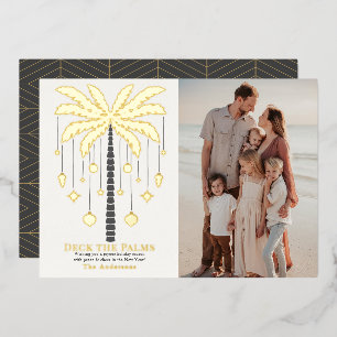Deck the Palms Golden Palm Tree Christmas Photo Foil Holiday Card