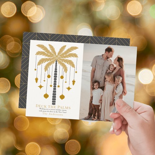 Deck the Palms Golden Palm Tree Christmas Photo Holiday Card