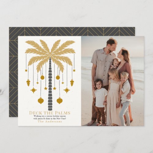 Deck the Palms Golden Palm Tree Christmas Photo Holiday Card