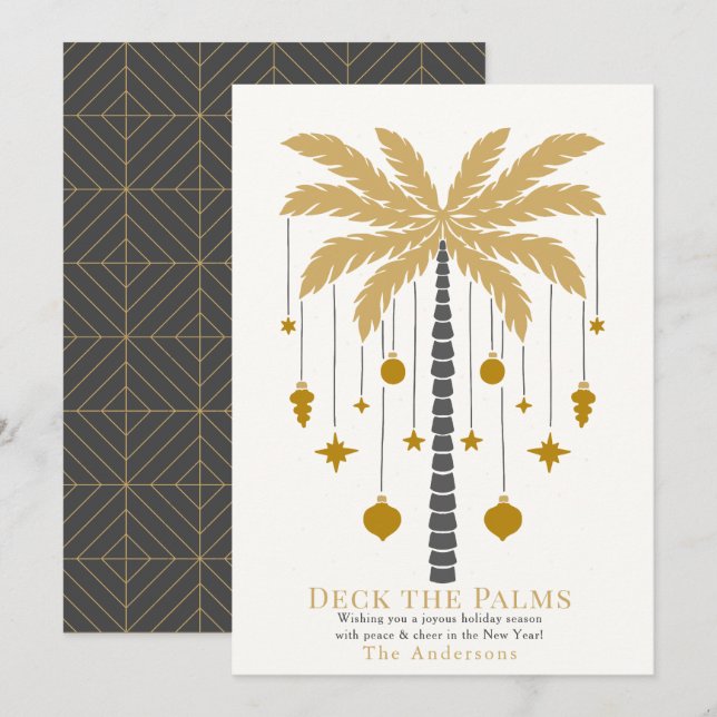 Deck the Palms Golden Palm Tree Ornament Christmas Holiday Card (Front/Back)