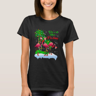 Deck The Palms Merry Christmas Lights Flamingo T-Shirt