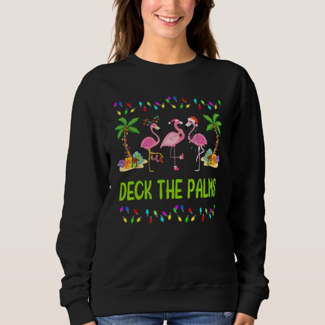 Deck the Palms Merry Flamingo Christmas Sweatshirt (Front)