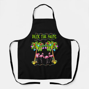 Deck the Palms Merry Flamingo Christmas tee funny Apron