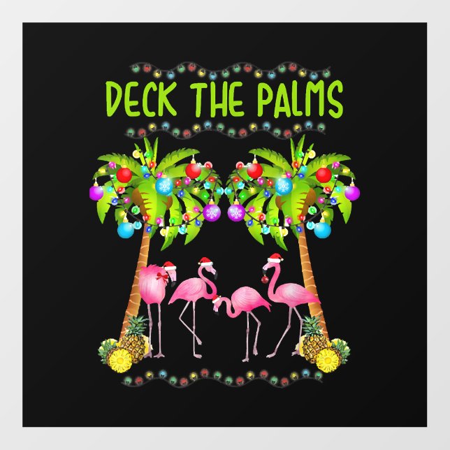 Deck the Palms Merry Flamingo Christmas tee funny Floor Decals (Front)