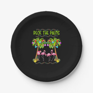 Deck the Palms Merry Flamingo Christmas tee funny Paper Plates