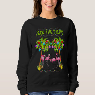 Deck The Palms Merry Pink Flamingo Christmas Hawai Sweatshirt