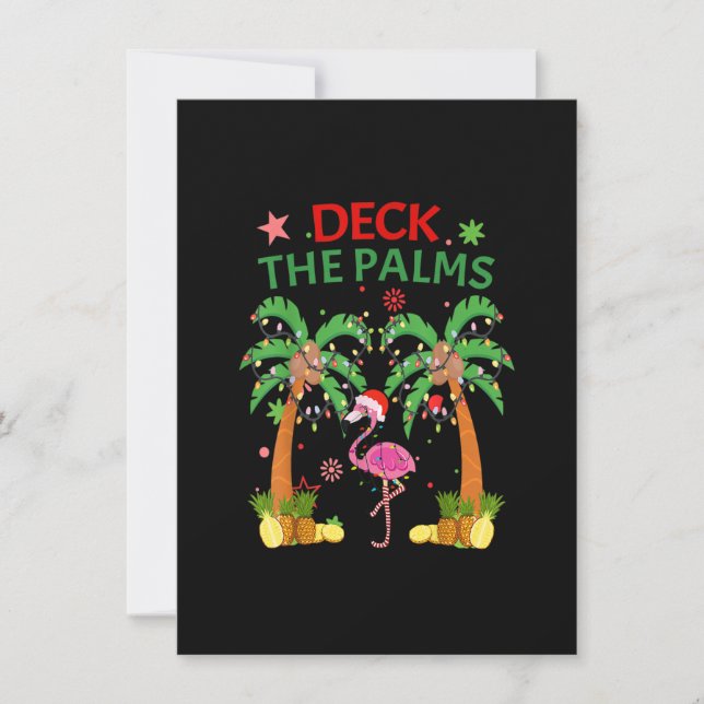Deck The Palms Pajamas Christmas Florida Flamingo Invitation (Front)