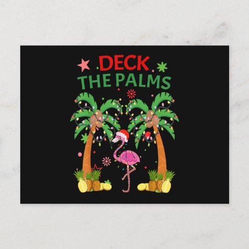 Deck The Palms Pajamas Christmas Florida Flamingo Postcard