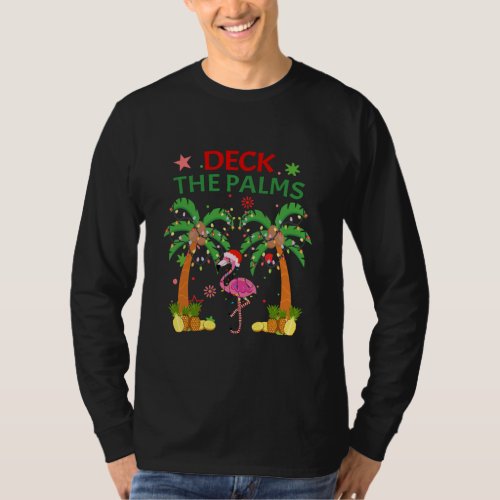 Deck The Palms Pajamas Christmas Florida Flamingo T_Shirt