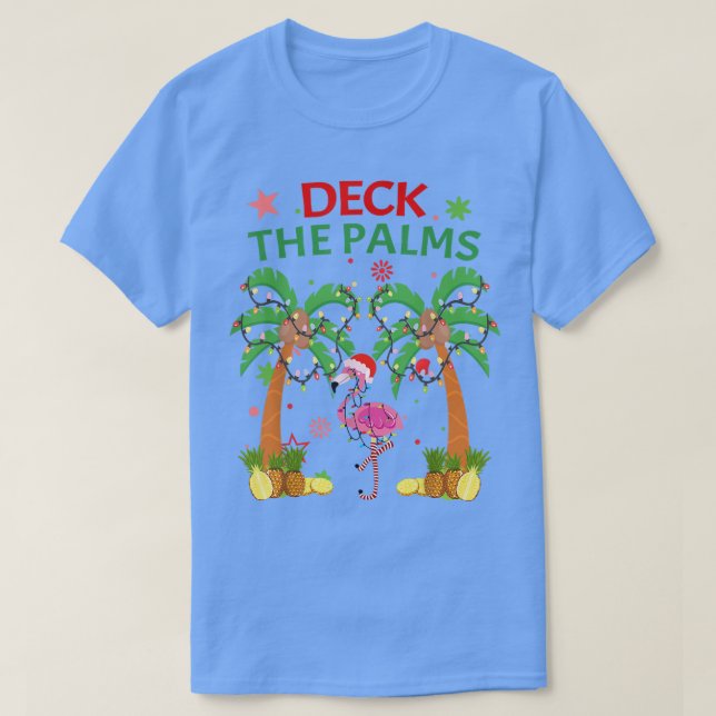 Deck The Palms Pajamas Christmas Florida Flamingo  T-Shirt (Design Front)