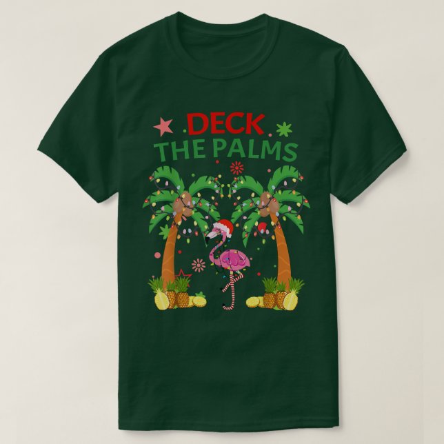 Deck The Palms Pajamas Christmas Florida Flamingo  T-Shirt (Design Front)