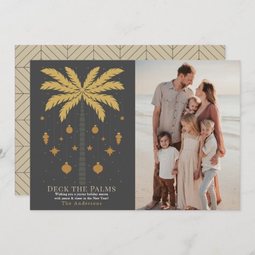 Deck the Palms Palm Tree Gray Christmas Photo Holiday Card