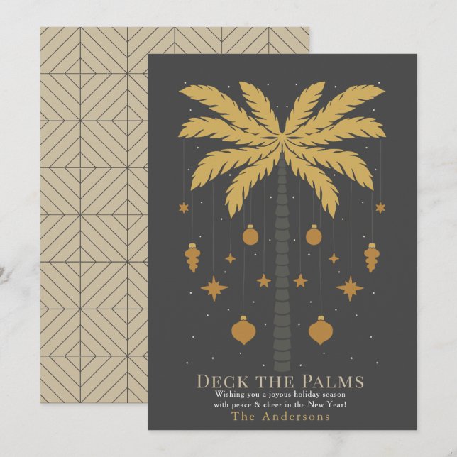 Deck the Palms Palm Tree Ornament Gray Christmas Holiday Card (Front/Back)