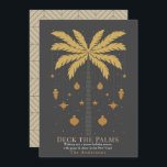 Deck the Palms Palm Tree Ornament Gray Christmas Holiday Card<br><div class="desc">This minimalist chic "Deck the Palms" Christmas holiday card features a palm tree in faux gold with Christmas holiday ornaments on a dark gray background. The reverse side features a dark gray background with geometric patterns. Personalize it for your needs. You can find matching products at my store.</div>