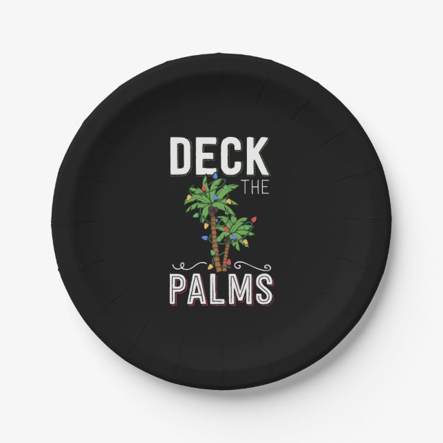 Deck The Palms Tropical Hawaii Christmas Palm  Paper Plates (Front)