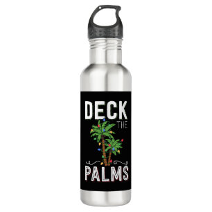 Deck The Palms Tropical Hawaii Christmas Palm Stainless Steel Water Bottle