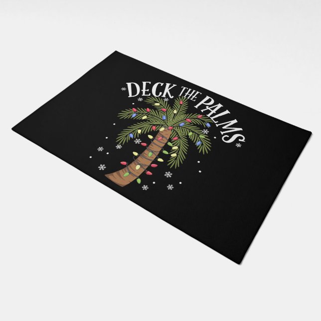Deck The Palms Tropical Hawaii Christmas Palm Tree Doormat (Angled)