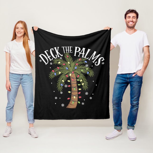 Deck The Palms Tropical Hawaii Christmas Palm Tree Fleece Blanket (In Situ)