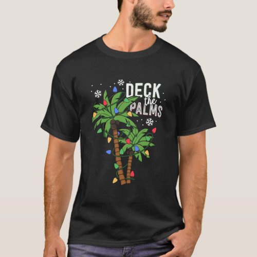 Deck The Palms Tropical Hawaii Christmas Palm Tree T_Shirt