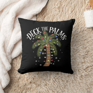 Deck The Palms Tropical Hawaii Christmas Palm Tree Throw Pillow