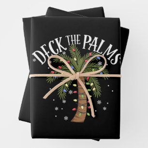 Deck The Palms Tropical Hawaii Christmas Palm Tree Wrapping Paper Sheets