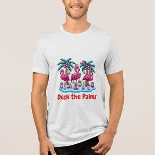Deck the Palms with Festive Flamingos Tri-Blend Shirt